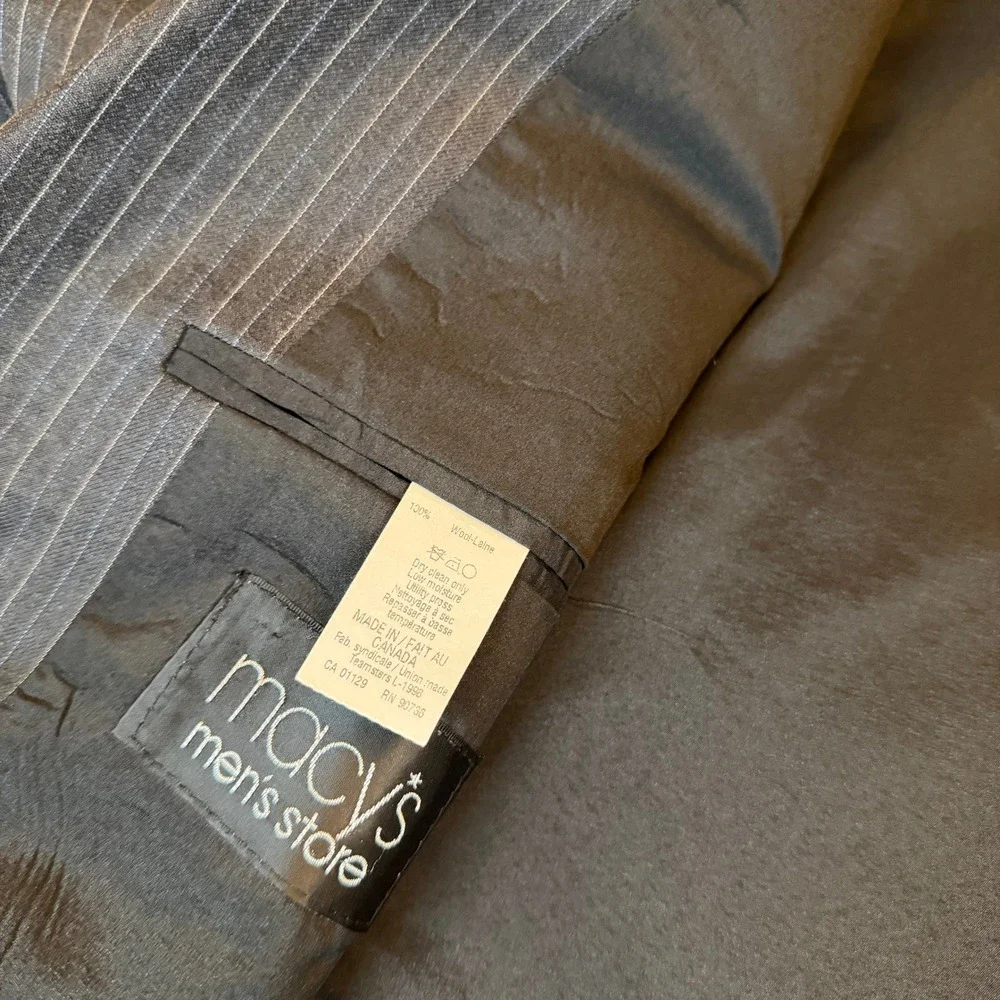 Lauren Ralph Lauren Pinstripe Suit Jacket Mens 46‎ Regular Gray Blue Wool Blazer